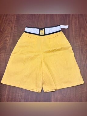 Vintage NOK NOK Yellow Linen Blend Bermuda Shorts High Waist Women’s 7/8